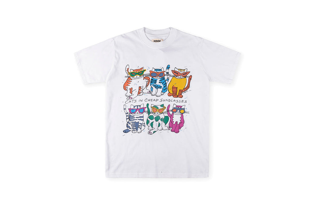 Cats in Cheap Sunglasses Graphic Cotton T-Shirt - Light Gray - product image 1