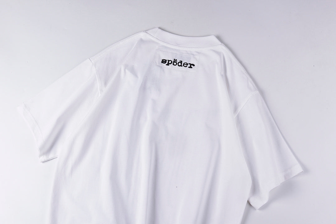 Sp5der Distressed Logo Print Cotton T-Shirt - Light Gray / Red - product image 10