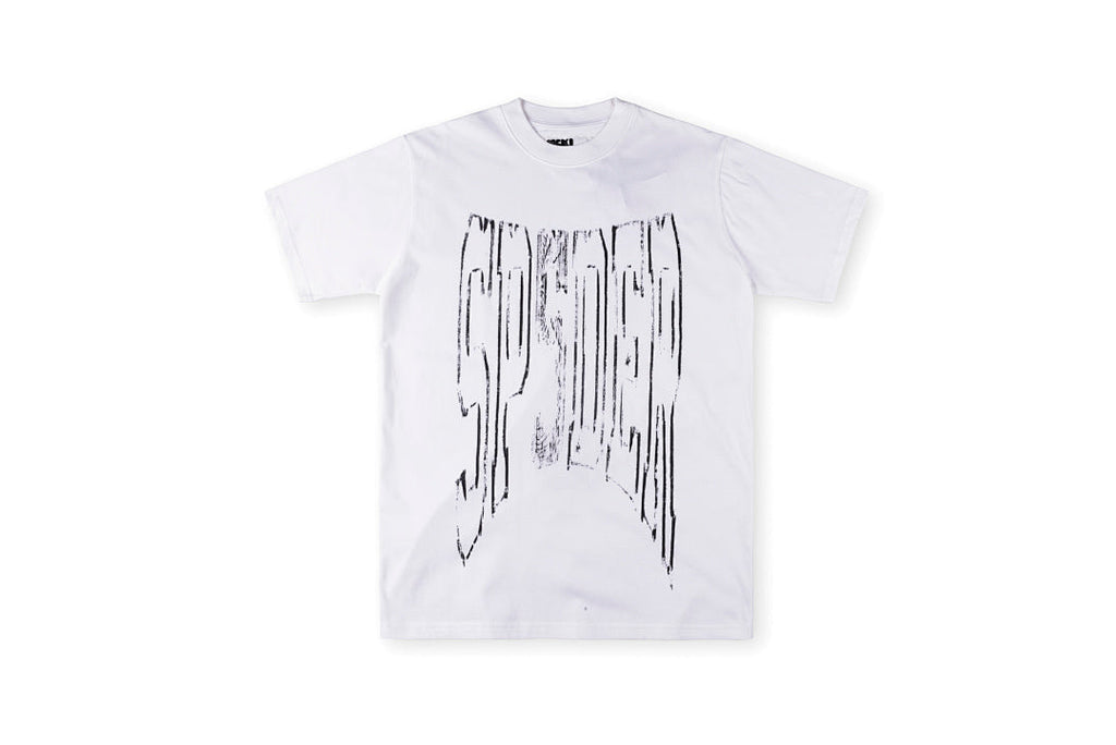 Sp5der Distressed Logo Print Cotton T-Shirt - Light Gray / Red - product image 12