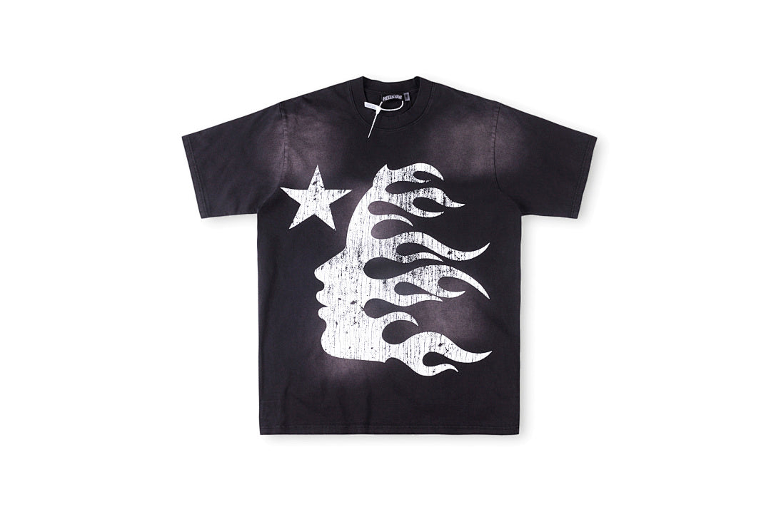 Hellstar Studios Flame Face Vintage Wash Cotton T-Shirt - Black - product image 1