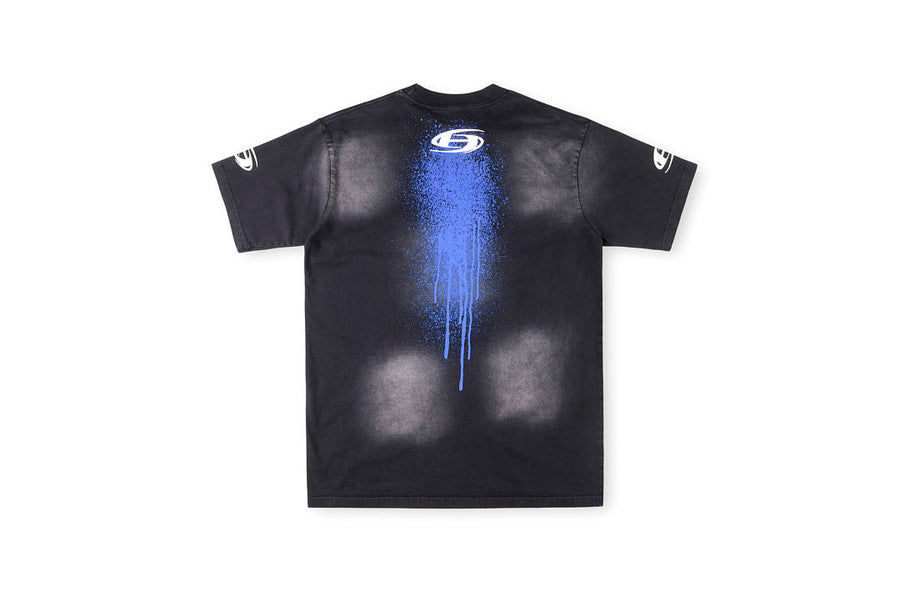 Hellstar Blue Spray Logo Washed T-Shirt - Charcoal Navy
