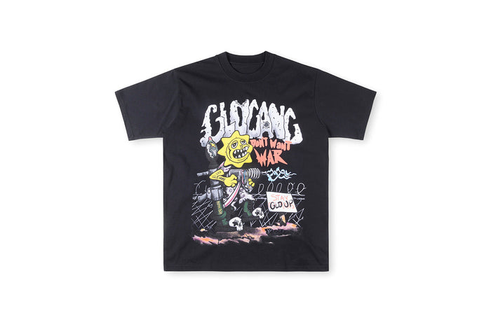 Glo Gang Don't Want War Cartoon Graphic T-Shirt - Charcoal Navy / Light Gray